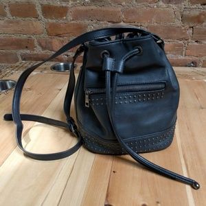 Black Bucket Crossbody Bag With Drawstring